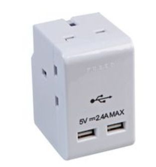 power adapter 3-Gang Mains Adaptor with 2x USB Charging Ports