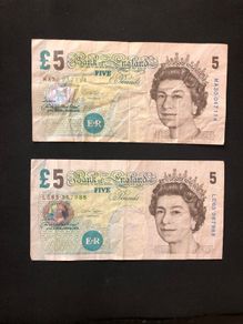 Five pounds banknotes from England x2