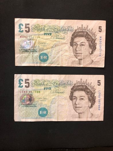 Five pounds banknotes from England x2