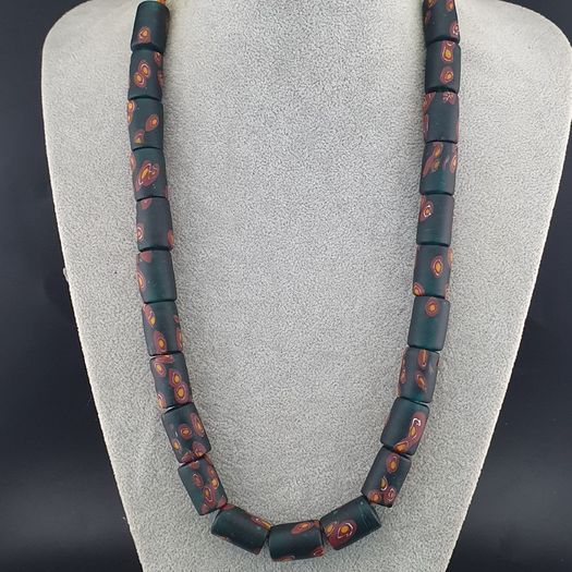 Vintage Cylinder Shape Gabri Style Eyes Glass Beads Necklace Strand