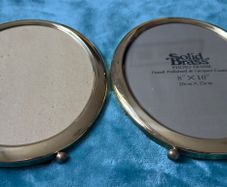 2 Vintage Solid Brass Oval Footed Picture Frames.