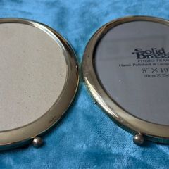 2 Vintage Solid Brass Oval Footed Picture Frames.