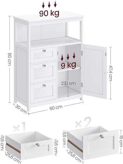 Bathroom Cabinet with drawers and door   White FREE DELIVERY