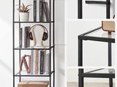 Standing Shelf, Bookcase, Bathroom Shelf, 5 Levels, Kitchen Shelf, Slim Shelf Bathroom Shelf, for Living Room, Bedroom, Study, Tempered Glass, Steel