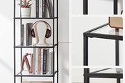 Standing Shelf, Bookcase, Bathroom Shelf, 5 Levels, Kitchen Shelf, Slim Shelf Bathroom Shelf, for Living Room, Bedroom, Study, Tempered Glass, Steel