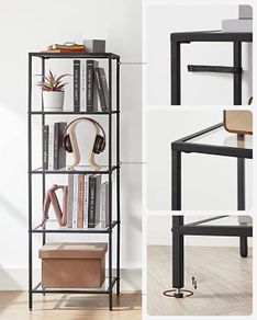 Standing Shelf, Bookcase, Bathroom Shelf, 5 Levels, Kitchen Shelf, Slim Shelf Bathroom Shelf, for Living Room, Bedroom, Study, Tempered Glass, Steel