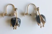 Antique Art Nouveau sterling silver enamel screw-back tulip earrings