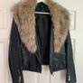 F&F Black Leather Jacket with Fur Collar Image 8