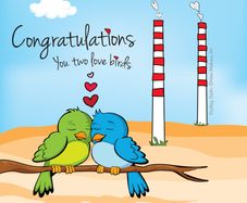 Congrats lovebirds fun Poolbeg card, by artist Helen Mathews