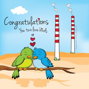 Congrats lovebirds fun Poolbeg card, by artist Helen Mathews