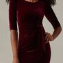 Stunning Jolie Moi Wine Velvet Side Tie Midi Dress BNWT Image 3