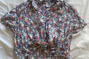 Floral Front-Tie Short Sleeve Crop Shirt
