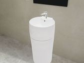 Ceramic Stand Bathroom Sink Basin Faucet/Overflow Hole White Round