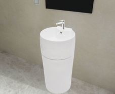 Ceramic Stand Bathroom Sink Basin Faucet/Overflow Hole White Round