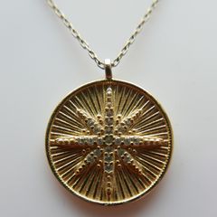Vintage 925 Sterling Silver golden color North Star Charm Pendant Necklace length 18" - 3,3g