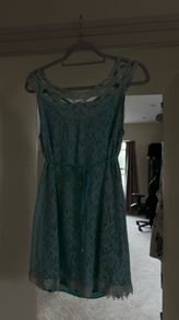 Mint Green Lace Sleeveless / Boho Mini Dress