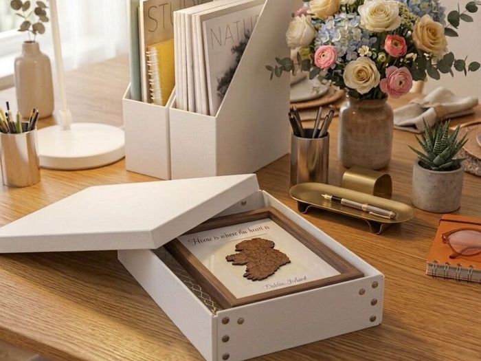 Home is Where the Heart Is Handcrafted Walnut Ireland Shadow Box Frame with Gift Box