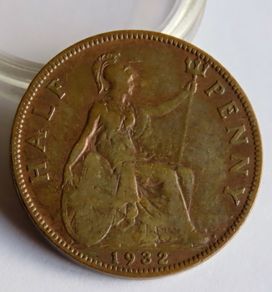 1932 Halfpenny George V bronze coin