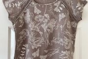 Size 14 Taupe &amp; Cream Linen Top, Made In Italy