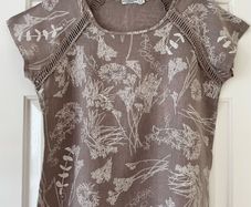 Size 14 Taupe & Cream Linen Top, Made In Italy