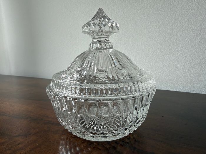 Vintage Pressed Glass Lidded Candy / Bonbon Dish