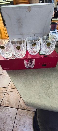 Vintage 1994 Set Of 4 Salzburg by CRISTAL DE FLANDRE Lead Crystal Glasses  Brand New BOXED
