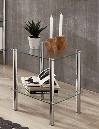 Low Occasional Table - Steel Tubing/Tempered Glass - Chrome, 39 x 39 x 47 cm (FREE POSTAGE)