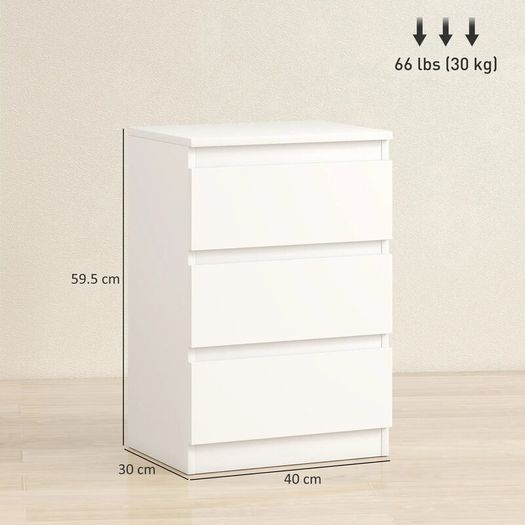 Nightstand, Set of 2 Side Tables with 3 Drawers, Bedside Cabinet, Nightstand for Bedroom, Living Room, 40 x 30 x 59.5 cm, White