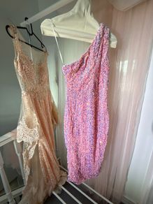 Pink Iridescent Sequin One-Shoulder Bodycon Dress