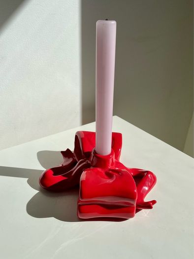 Klevering red bow candle holder sculptural ceramic ribbon design Brand New