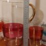 Fabulous Vintage Retro Mid-Century-Modern Hand Blown Tall Glass Pitcher with Three Matching Glasses in Clear Glass with Red Banding and Gold Gilt Banding and Cut Glass Star Pattern - Perfect for Summer Cocktails! Image 8