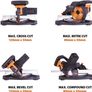 046-0001A R210CMS Compound Saw with Multi-Material Cutting, Bevel, 45 Degree Mitre, 3-Year Warranty, 1200 W, 230 V-Domestic, Black Image 2