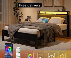 5FT King Size Bed Frame with LED Lights and Charging Station