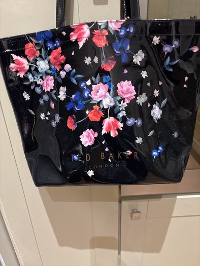 Ted Baker Black Patent with Floral Pattern Large Tote / Shopper Bag - as new condition