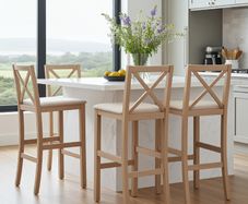 Hampton Traditional Cross-Back Bar Stool with Upholstered Seat 89cm
