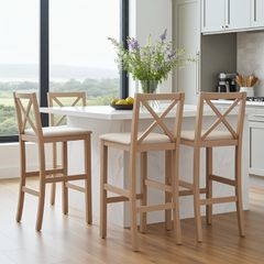 Hampton Traditional Cross-Back Bar Stool with Upholstered Seat 89cm