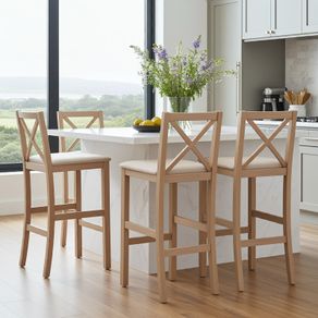 Hampton Traditional Cross-Back Bar Stool with Upholstered Seat 89cm