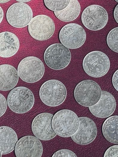 102 George V Silver Three Pence coins