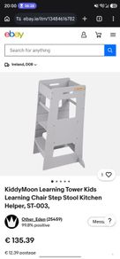 KiddyMoon Toddler Learning Tower, Montessori Kitchen Step Stool, Height Adjustable (3 Levels), Safety Rail, Light Grey