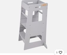 KiddyMoon Toddler Learning Tower, Montessori Kitchen Step Stool, Height Adjustable (3 Levels), Safety Rail, Light Grey