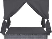 _Double Sun Lounger with Curtains, Garden Recliner Furniture in Poly Rattan, Grey