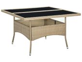Outdoor Dining Table Beige Poly Rattan and Glass