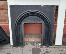 complete fireplace including white timber mantle, black cast iron surround, black marble hearth & Hanley insert stove