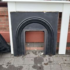 complete fireplace including white timber mantle, black cast iron surround, black marble hearth & Hanley insert stove