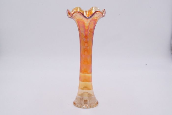 Orange Marigold Ripple Carnival Glass Vase vintage mint