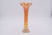 Orange Marigold Ripple Carnival Glass Vase vintage mint