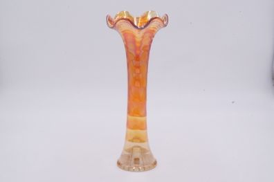 Orange Marigold Ripple Carnival Glass Vase vintage mint