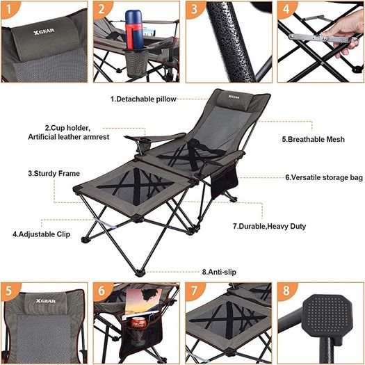 Camping Chairs Folding Reclining Portable Chair with Cup Holder Detachable Side Table and Carry Bag (FREE SHIPPING)