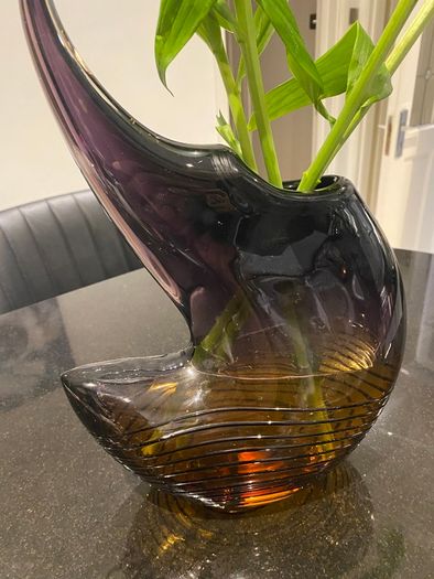 Contemporary large very heavy  studio glass vase