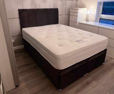 Brand New Stylish single Divan Beds.. Multiple Options Of Headboards. Tufted Memory Foam Mattresses Available. Drawers Storage Available